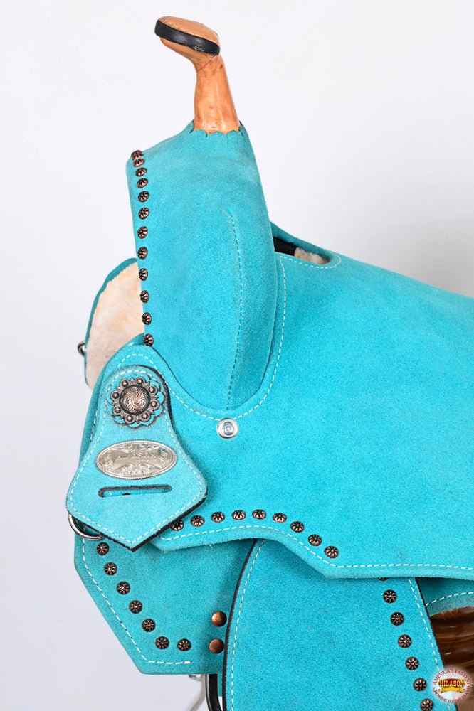 Hilason Western Horse Flex Tree Barrel Trail In Suede Leather Saddle Turquoise