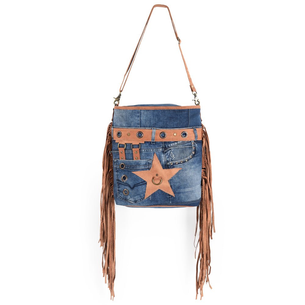 OHLAY MESSENGER 100% Cotton Demin  Genuine Leather women bag western handbag purse