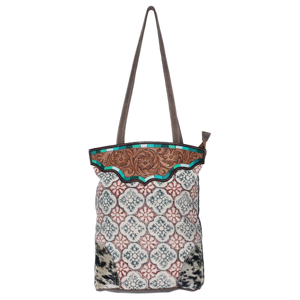 OHLAY KB618 TOTE Hand Tooled Upcycled Wool Upcycled Canvas Hair-on Genuine Leather women bag western handbag purse