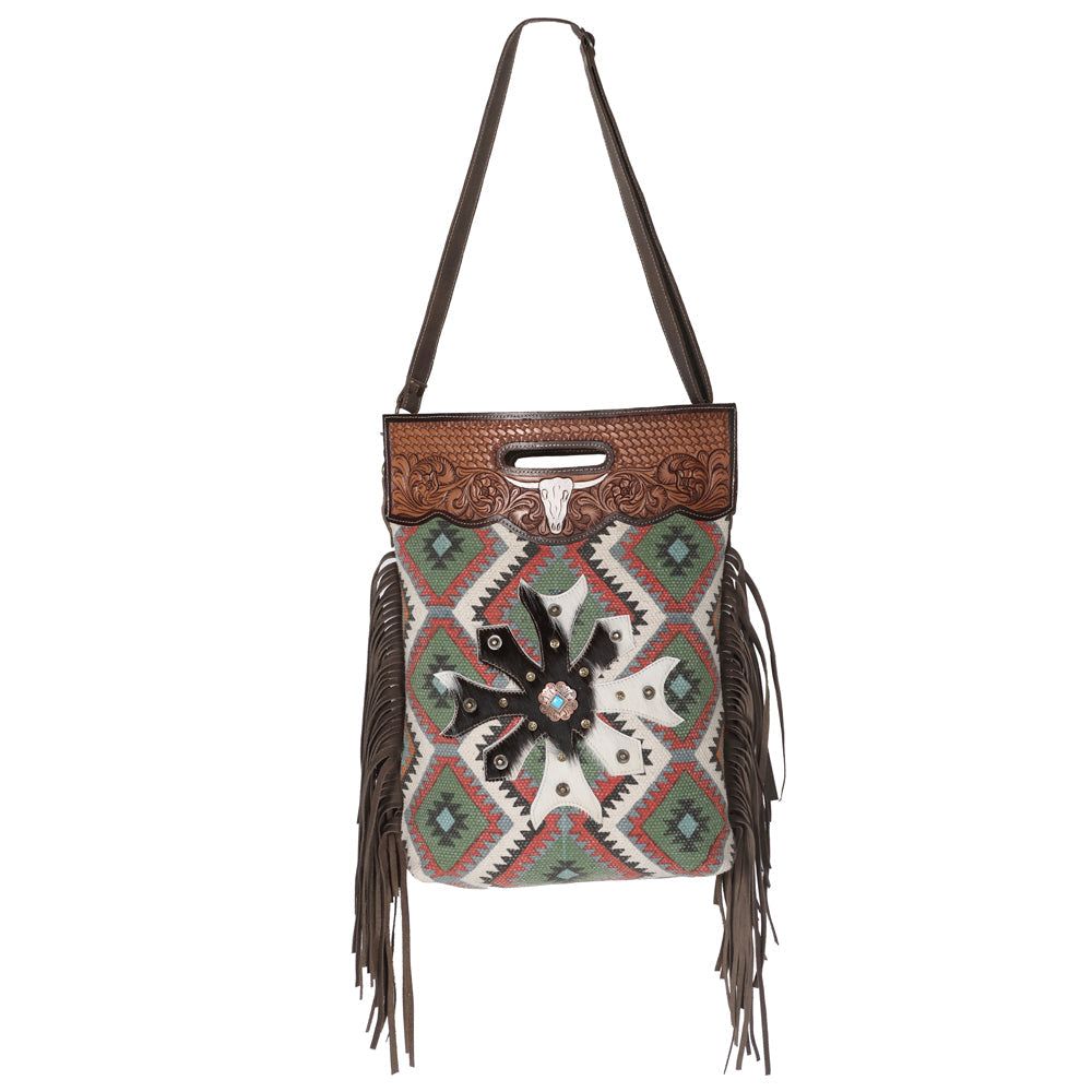 OHLAY KB630 TOTE Hand Tooled Upcycled Canvas Hair-on Genuine Leather women bag western handbag purse