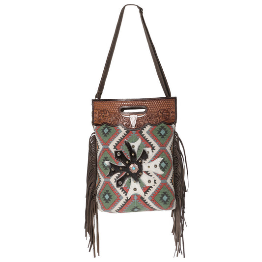 OHLAY KB630 TOTE Hand Tooled Upcycled Canvas Hair-on Genuine Leather women bag western handbag purse