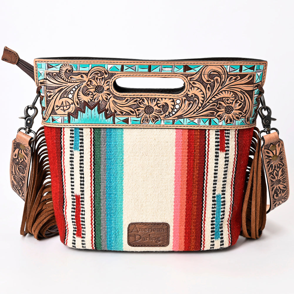 American Darling Clutch Hand Tooled Saddle Blanket Fabric Genuine Leather Western Women Bag Handbag Purse | Purses for Cute
