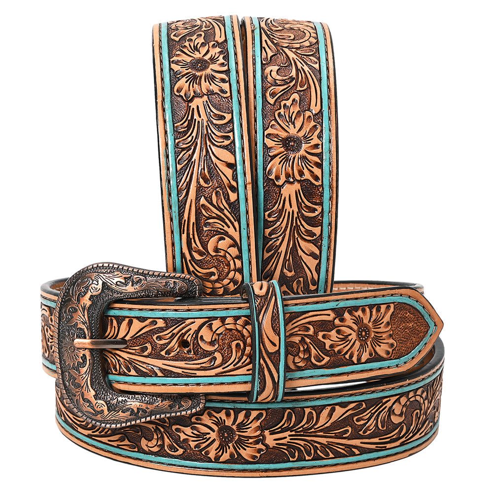 HILASON Western Genuine Leather Belt for Men Women Cowboy Cowgirl Handmade Unisex Full Grain Heavy Duty Floral Tooled Belt