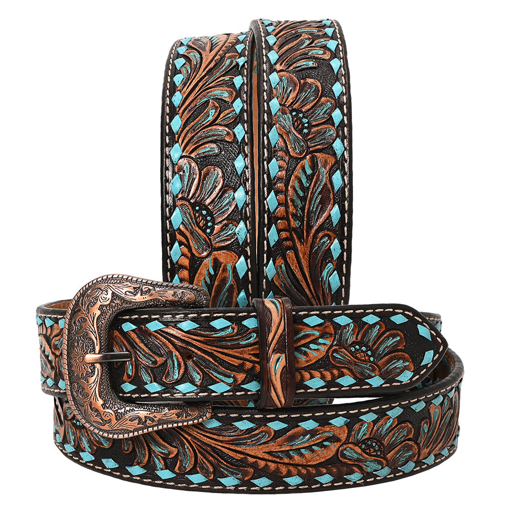 HILASON Western Genuine Leather Belt for Men Women Cowboy Cowgirl Handmade Unisex Full Grain Heavy Duty Floral Tooled Belt