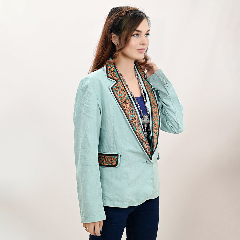 ADBZ034 Genuine leather Hand tooled hand carved Women Blazer dress jacket ladies Girl
