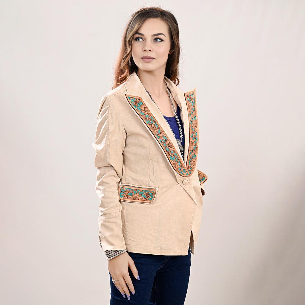 ADBZ038 Genuine leather Hand tooled hand carved Women Blazer dress jacket ladies Girl