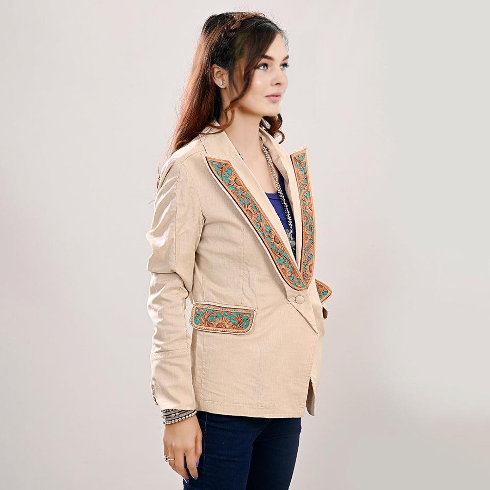 ADBZ038 Genuine leather Hand tooled hand carved Women Blazer dress jacket ladies Girl