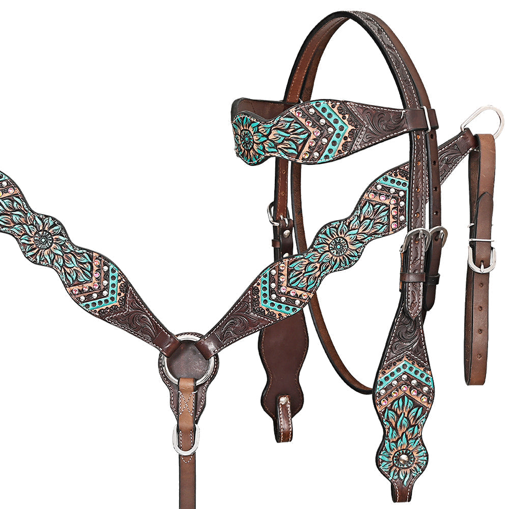 HILASON Western Horse Headstall Breast Collar Leather Brown