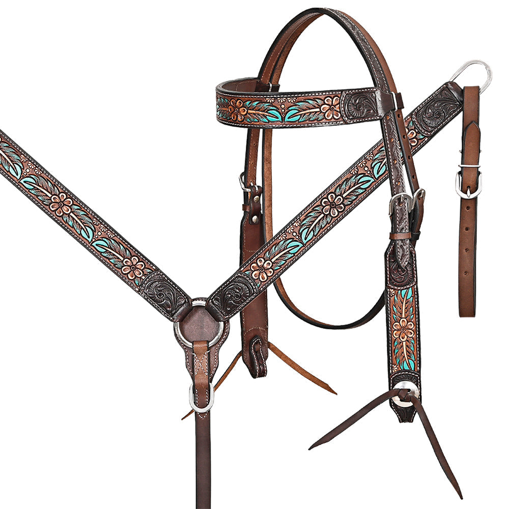 HILASON Western Horse Headstall Breast Collar Leather Brown