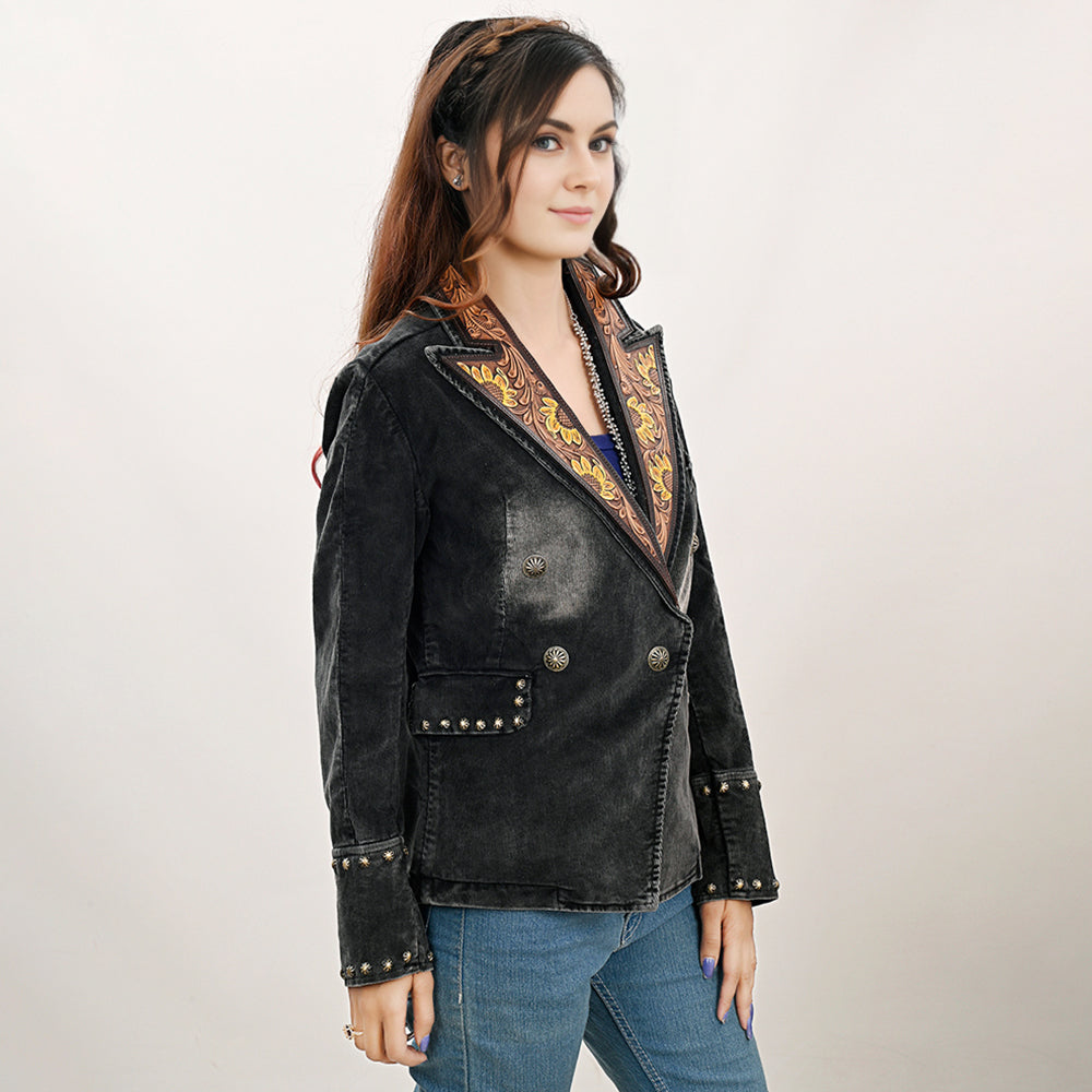 American Darling Genuine Vintage leather Hand tooled hand carved Women Blazer shirt jacket dress ladies girl