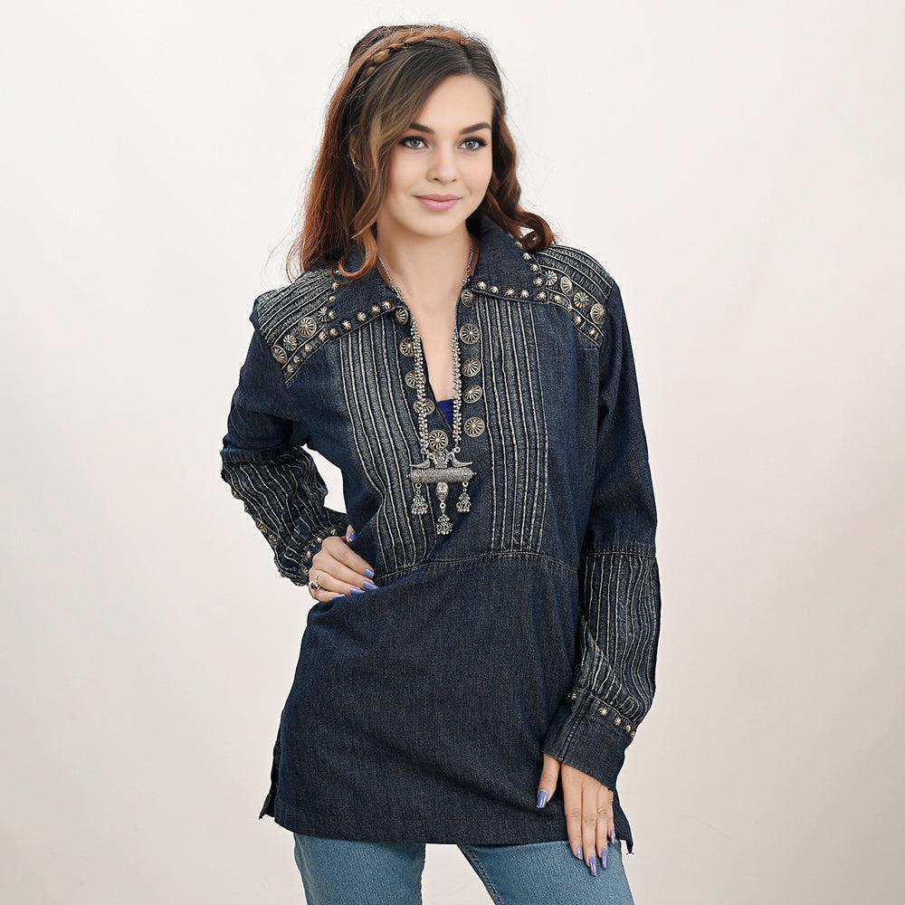 American Darling ADDR001 100% Cotton Denim Women Shirt Jacket Dress Ladies Girl Top