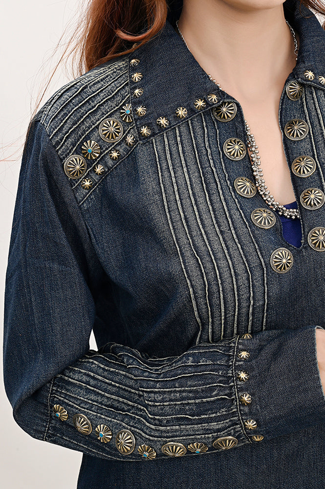 American Darling ADDR001 100% Cotton Denim Women Shirt Jacket Dress Ladies Girl Top