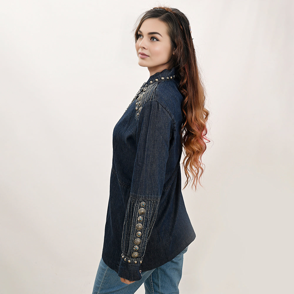 American Darling ADDR001 100% Cotton Denim Women Shirt Jacket Dress Ladies Girl Top