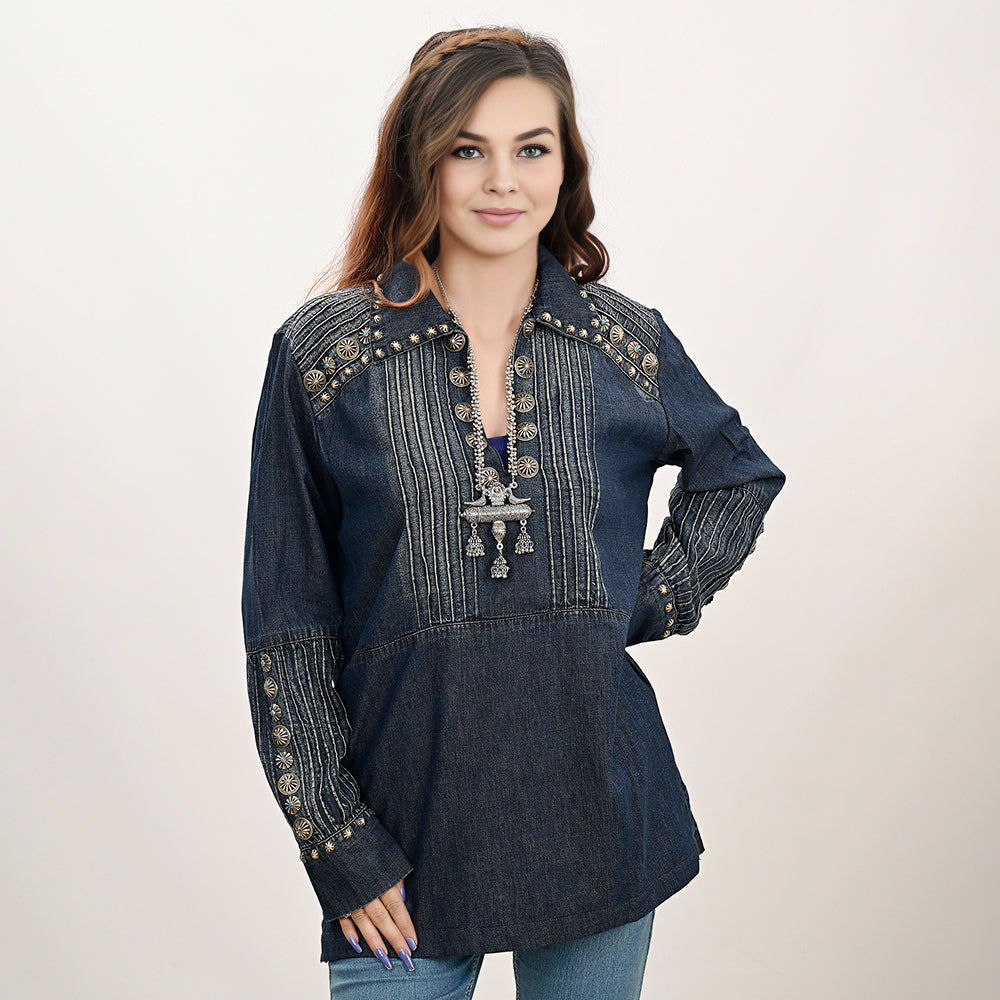 American Darling ADDR001 100% Cotton Denim Women Shirt Jacket Dress Ladies Girl Top
