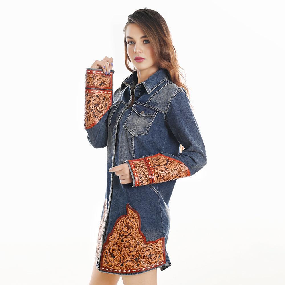 American Darling ADDR002 100% Cotton Denim Women Shirt Jacket Dress Ladies Girl Top