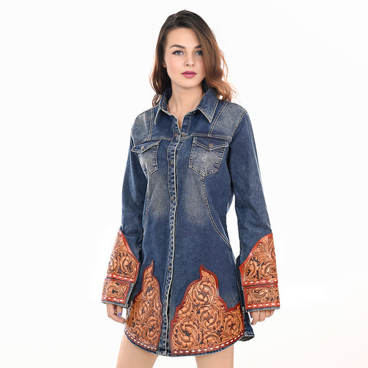 American Darling ADDR002 100% Cotton Denim Women Shirt Jacket Dress Ladies Girl Top