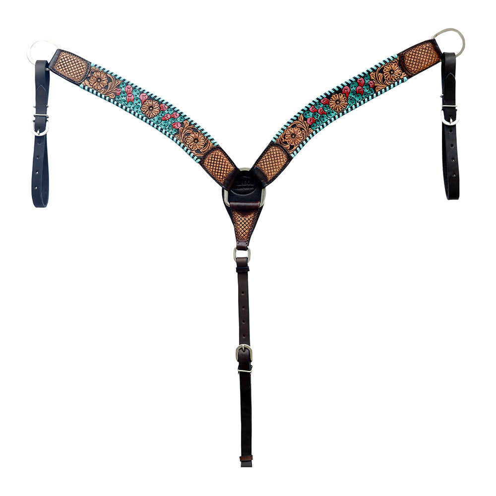 HILASON Western Horse Genuine Leather Floral Design Tack Set Dark Brown