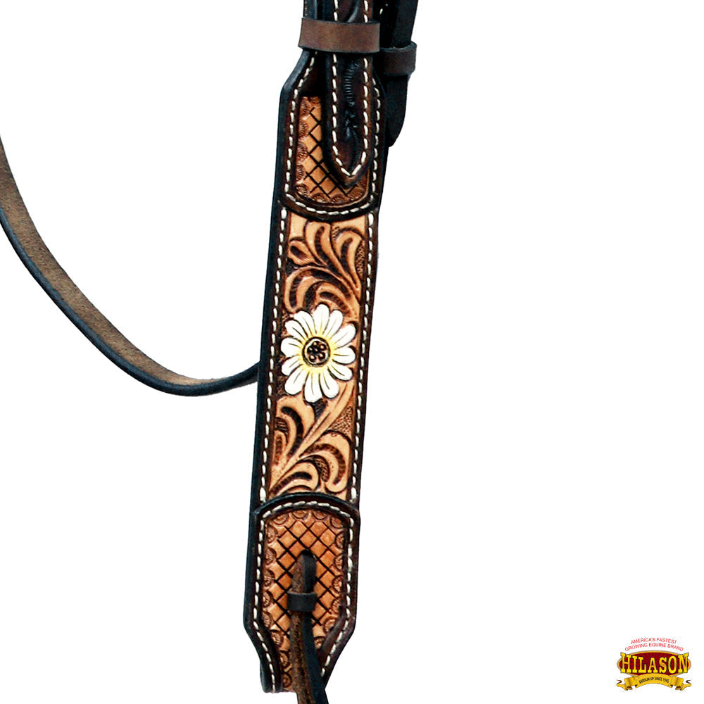 Hilason Horse Floral Hand Painted American Leather Breast Collar Headstall Fringes Brown