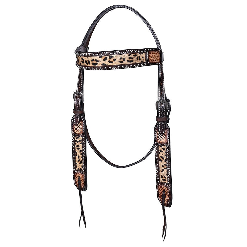 Hilason Western Horse Hand Tooled American Leather Breast Collar Headstall Cheetah Print Dark Brown