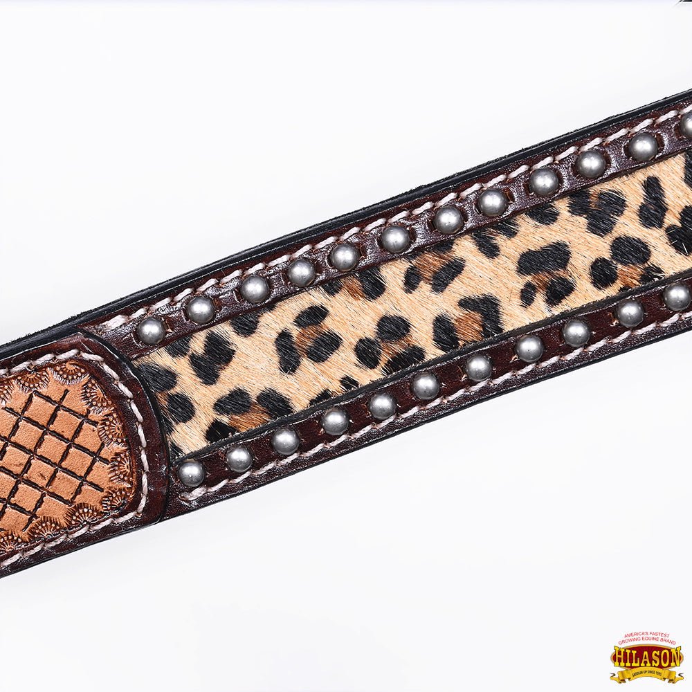 Hilason Western Horse Hand Tooled American Leather Breast Collar Headstall Cheetah Print Dark Brown