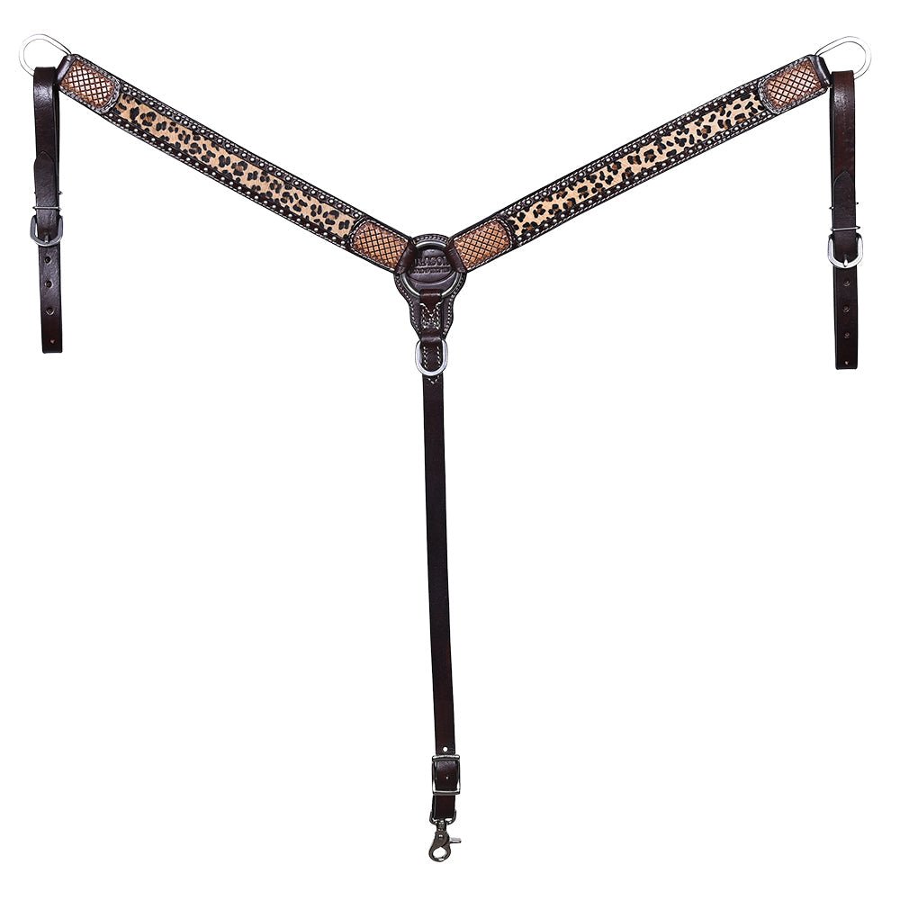 Hilason Western Horse Hand Tooled American Leather Breast Collar Headstall Cheetah Print Dark Brown