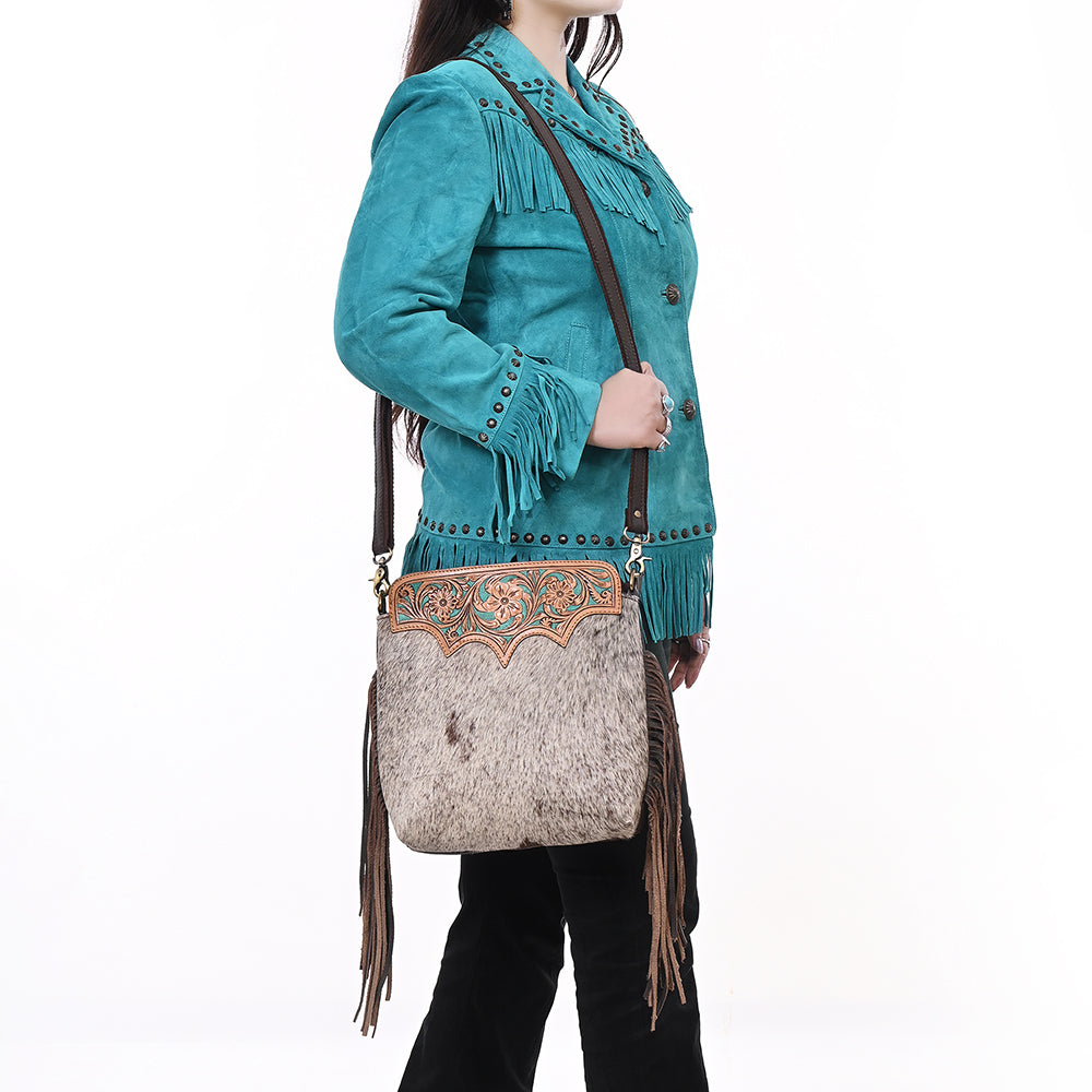 Ohlay Bags SKBA116 Cross Body I Hand Tooled Hair-On Genuine Leather Women Bag Western Handbag Purse