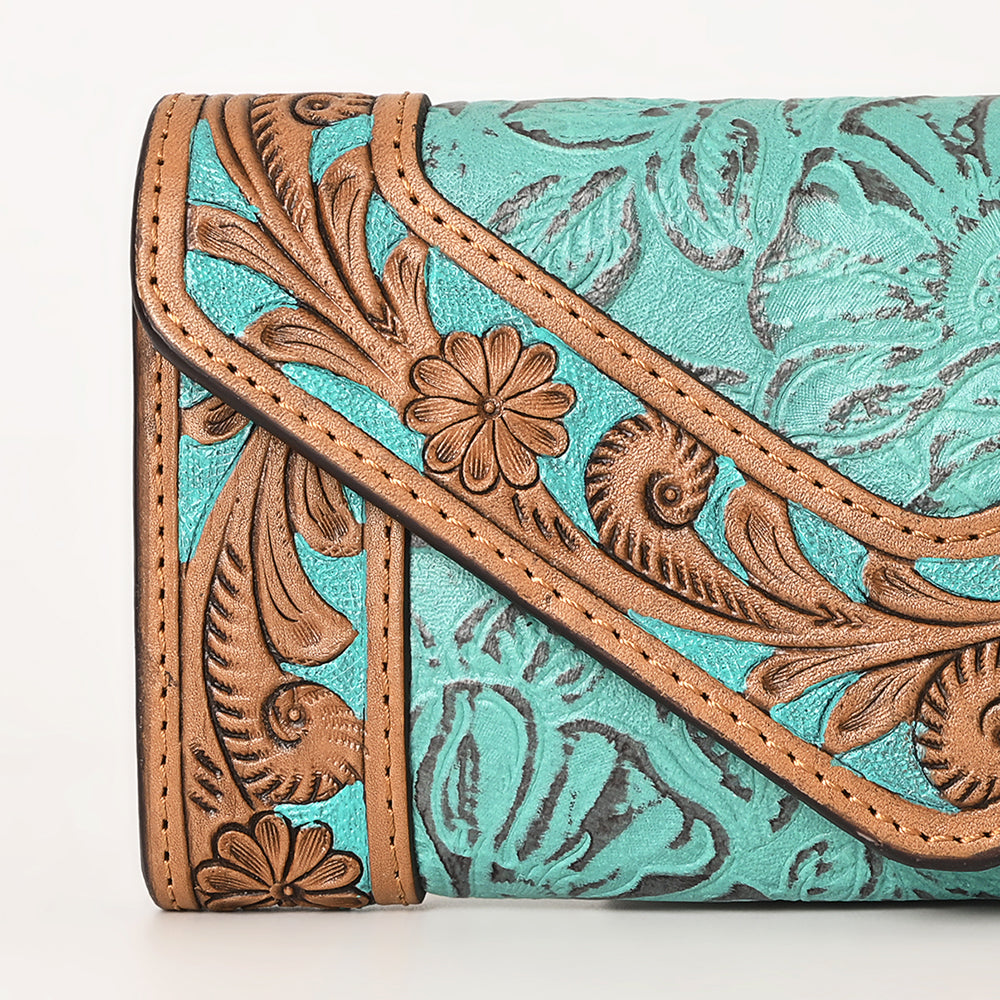 OHLAY WALLET Hand Tooled Embossed  Genuine Leather women bag western handbag purse