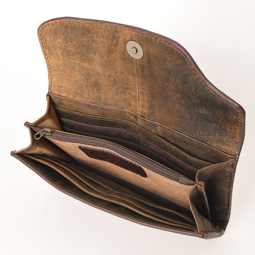 OHLAY WALLET Hand Tooled Hair-on Genuine Leather women bag western handbag purse