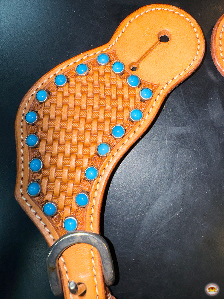 HILASON Western Unisex Spur Straps for Horse Riding Basket Turquoise Studds