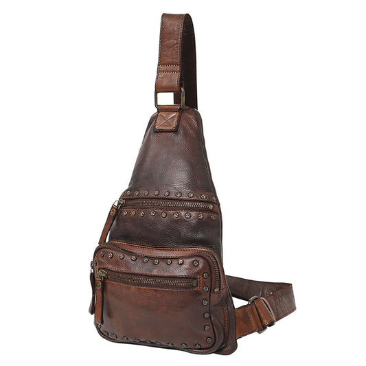 Spaghetti Western Swc191Brn Sling Vintage Handmade Drum Dyed Genuine European Cowhide Leather Women Bag Western Handbag Purse