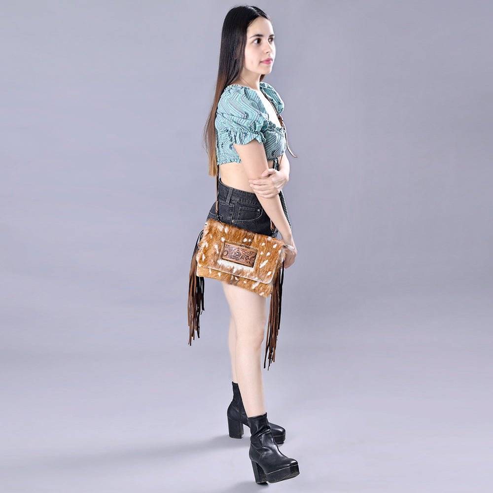 American Darling Hand Tooled Hair-On Genuine Leather Women Bag Western Handbag Purse