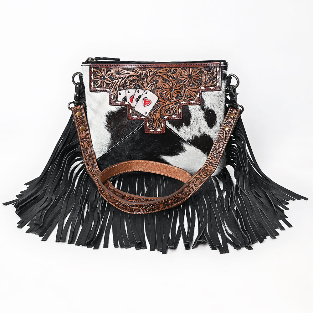OHLAY KBG237 Cross Body Hand Tooled Hair-On Genuine Leather women bag western handbag purse