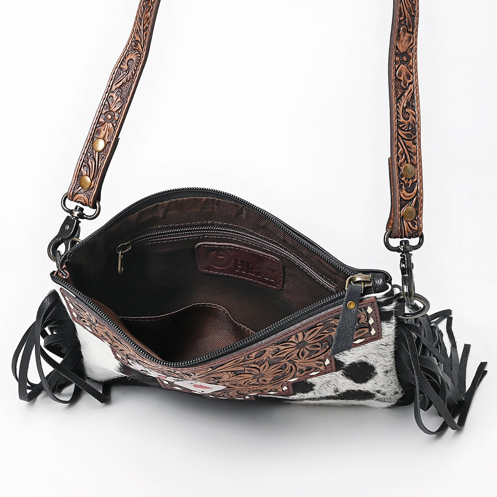 OHLAY KBG237 Cross Body Hand Tooled Hair-On Genuine Leather women bag western handbag purse