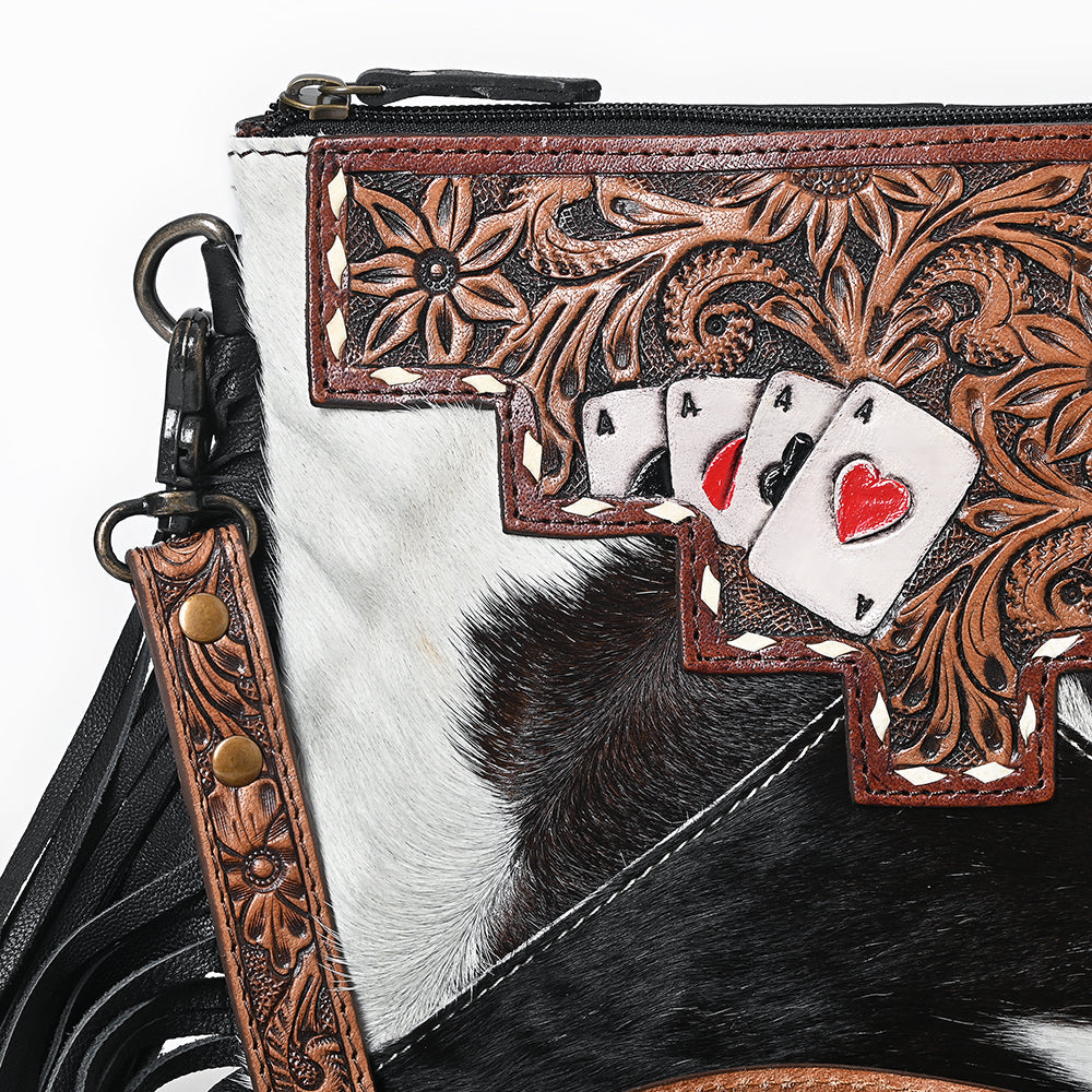 OHLAY KBG237 Cross Body Hand Tooled Hair-On Genuine Leather women bag western handbag purse