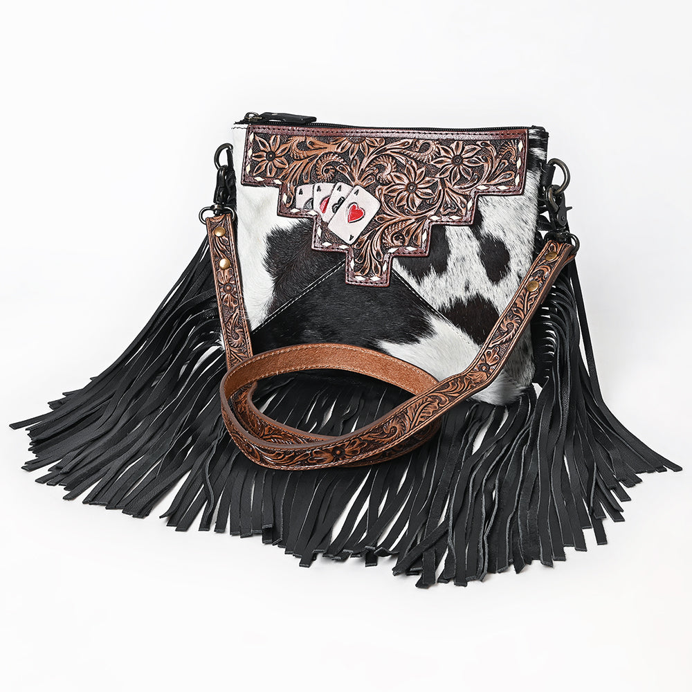 OHLAY KBG237 Cross Body Hand Tooled Hair-On Genuine Leather women bag western handbag purse