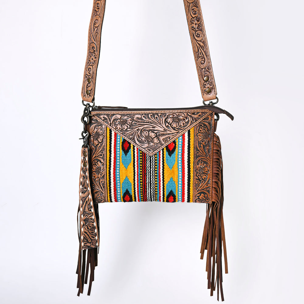 OHLAY KBG246 Cross Body Hand Tooled Upcycled Wool Genuine Leather women bag western handbag purse