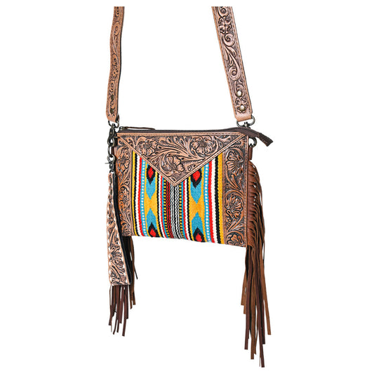 OHLAY KBG246 Cross Body Hand Tooled Upcycled Wool Genuine Leather women bag western handbag purse
