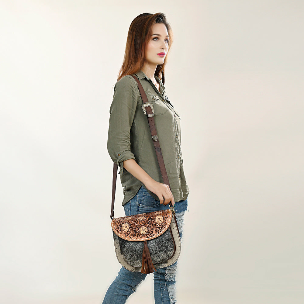 American Darling ADBGA424 Hand Tooled Hair-On Genuine Leather Women Bag Western Handbag Purse