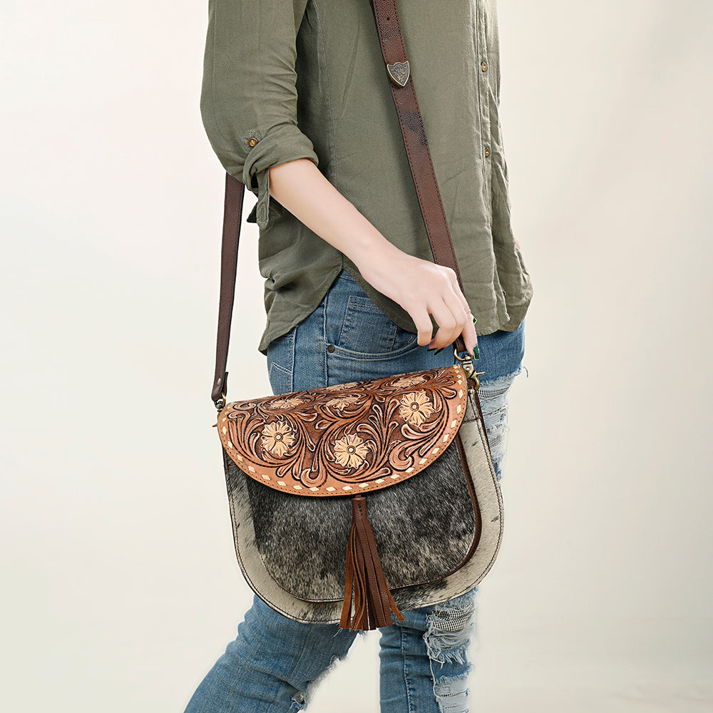 American Darling ADBGA424 Hand Tooled Hair-On Genuine Leather Women Bag Western Handbag Purse
