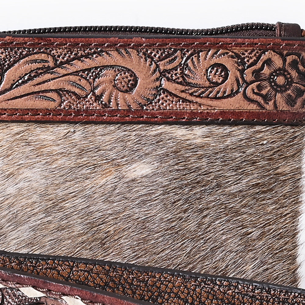 OHLAY WRISTLET Hand Tooled Hair-on Genuine Leather women bag western handbag purse