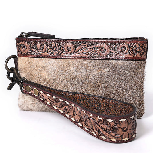 OHLAY WRISTLET Hand Tooled Hair-on Genuine Leather women bag western handbag purse