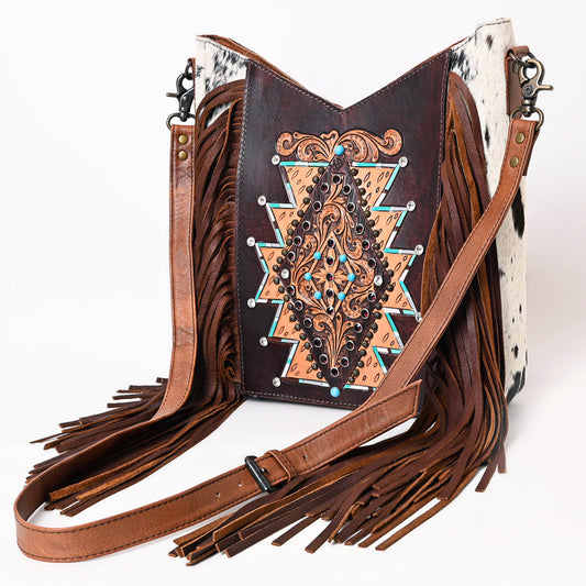 American Darling Hand-Tooled Hair-On Leather Hobo Bag