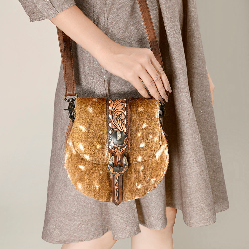 American Darling ADBG1222A Hand Tooled Hair-On Genuine Leather Women Bag Western Handbag Purse