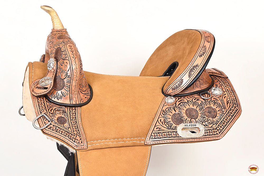 Hilason Western Horse Trail Barrel Floral Racing American Leather Saddle Tan