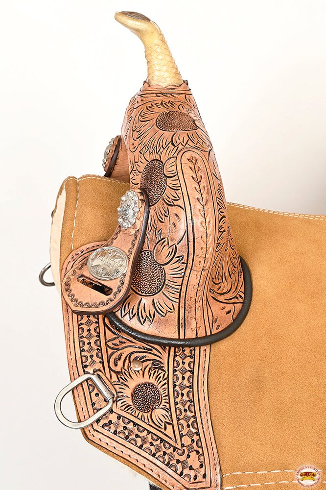 Hilason Western Horse Trail Barrel Floral Racing American Leather Saddle Tan