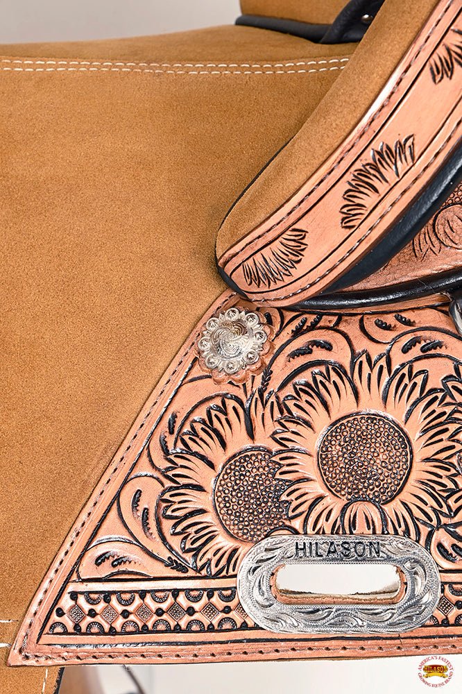 Hilason Western Horse Trail Barrel Floral Racing American Leather Saddle Tan