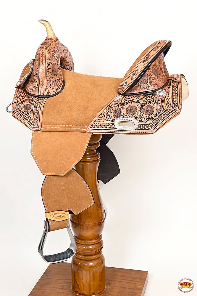 Hilason Western Horse Trail Barrel Floral Racing American Leather Saddle Tan