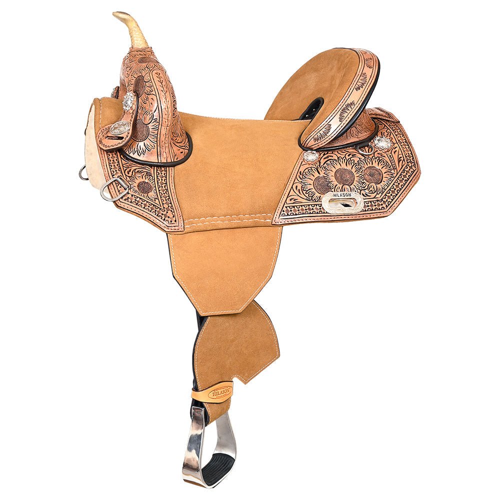 Hilason Western Horse Trail Barrel Floral Racing American Leather Saddle Tan