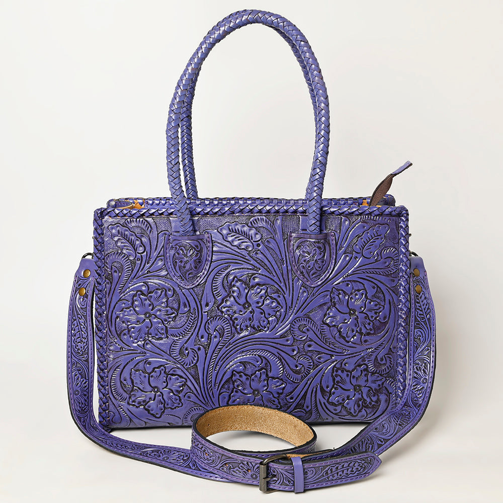 Purple Premium Vegetable Tanned Leather Western Tote Bag For Women Travel Everyday