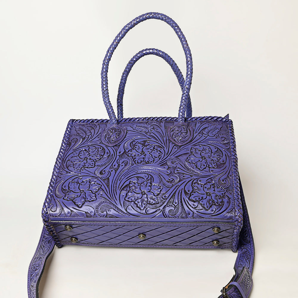 Purple Premium Vegetable Tanned Leather Western Tote Bag For Women Travel Everyday